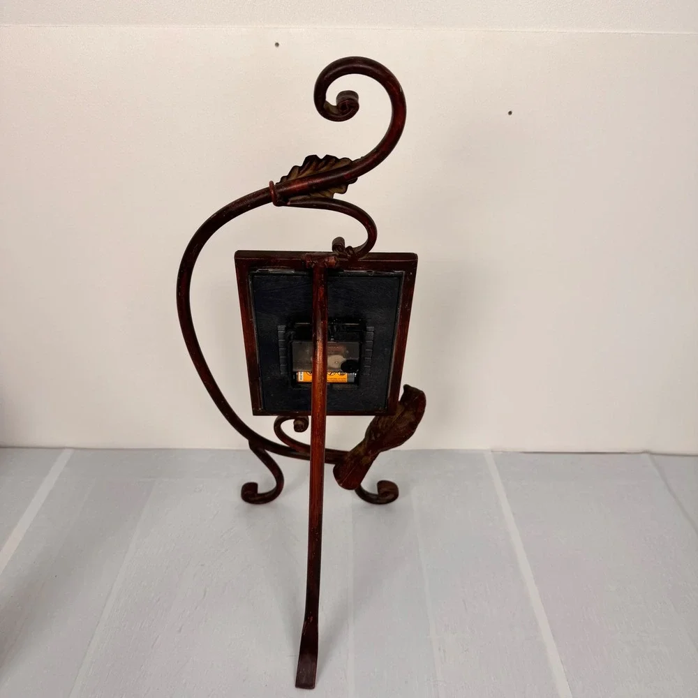 Tabletop Clock Wrought Iron Vintage Shabby Chic Bird Scroll Floral Mantel Decor